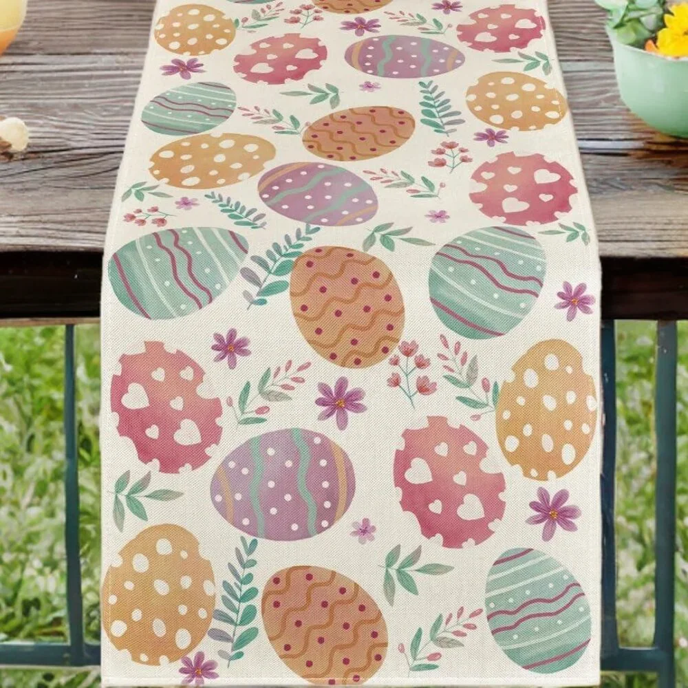 Easter Table Runner Eggs Spring Floral Decor Farmhouse Cottage Decorative Cloth
